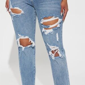 Fashion Nova Light Blue Distressed Straight Leg Jeans
